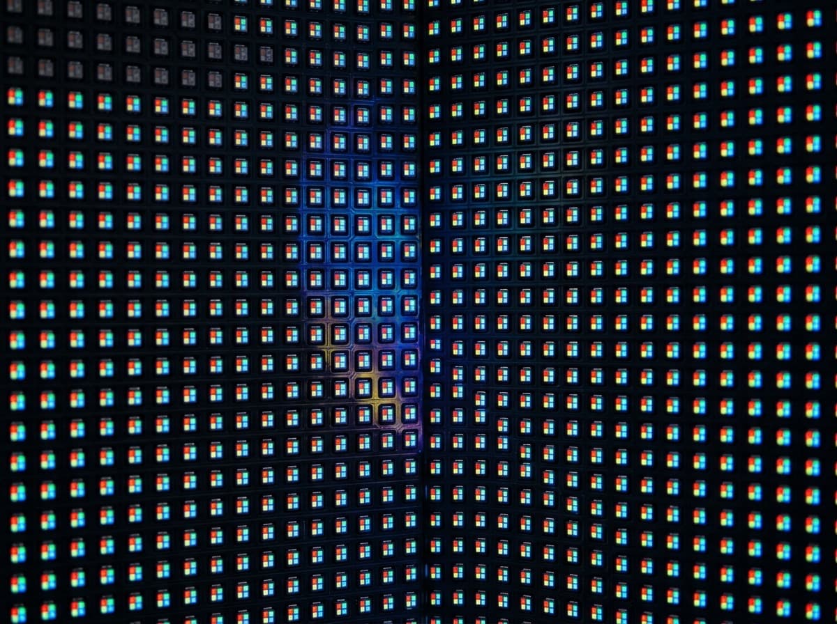 Gros plan sur les dalles LED — le pitch de 1,9 mm doit se deviner.